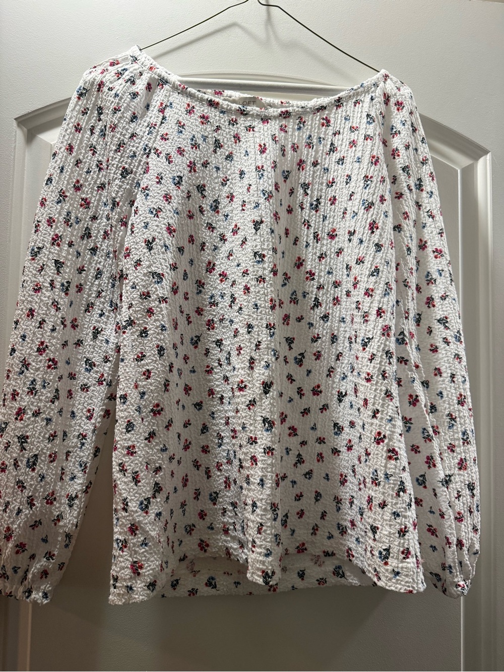 LOFT White Smocked Skirt with Pink, Blue & Red Floral Print